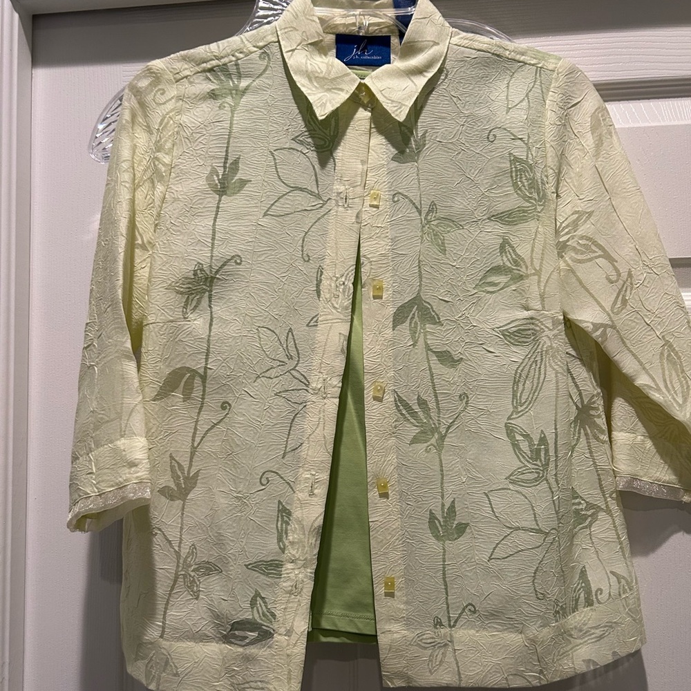 NWOT-Two Summer Top- Floral Sheer Button-Up Blouse and Lime Green Tank Top.